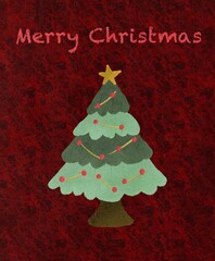 Christmas card printable with christmas tree design and red background