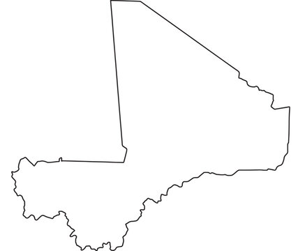 Mali country outline map black stroke isolated vector graphic on transparent background silhouette