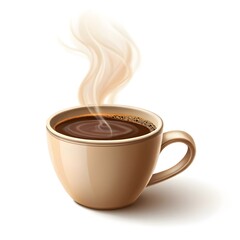 Obraz premium Steaming cup of hot coffee with rich crema and steam rising, isolated on a white background.