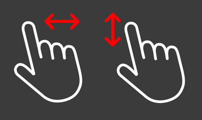 Hand finger gesture icon set vector with slide up, down, left, right, and swipe symbols, clean minimal design for mobile UI, app navigation, touch interaction, and digital projects.