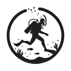 Scuba Diver Silhouette Swimming Underwater with Coral Reef © designmaster1