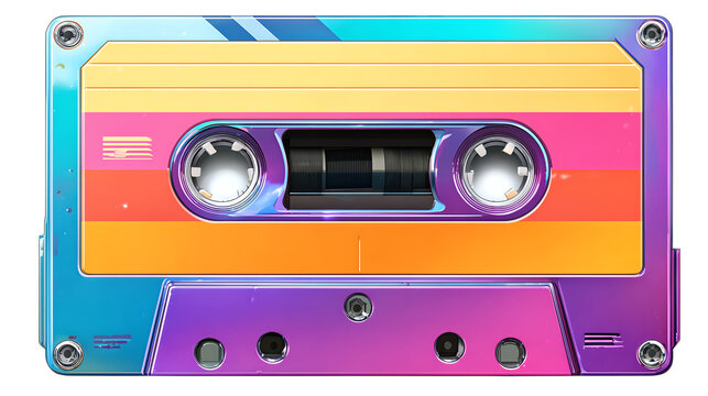Retro cassette tape music audio analog recording vintage technology vibrant colors 80s 90s nostalgia mixtape player media sound storage on transparent background