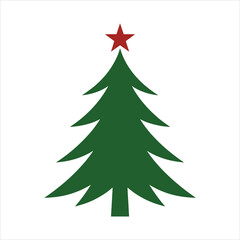 Obraz premium A simple green Christmas tree stands against a plain white background with a red star