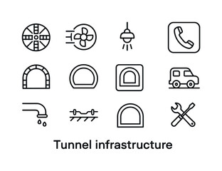 Tunnel Icon Set. Tunnel Infrastructure. Line icon set of Tunnel