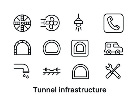 Tunnel Icon Set. Tunnel Infrastructure. Line icon set of Tunnel