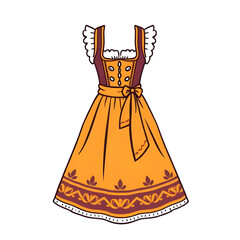 dirndl dress illustration vector, traditional German dirndl artwork, Bavarian folk costume illustration, Oktoberfest dirndl outfit design, Alpine traditional dress illustration, German folklore clothi
