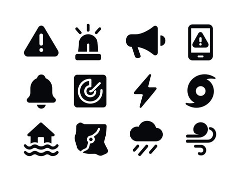 Weather Alert Icons. Weather Alerts. Solid icon set of Weather A