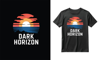 Retro sunset over water graphic design for tshirt print