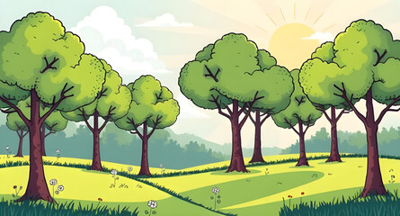 summer landscape nature background, fresh meadow green grass sky, sunny countryside summer illustration, blue sky green field scenery, tranquil summer nature landscape, open rural summer meadow, clean