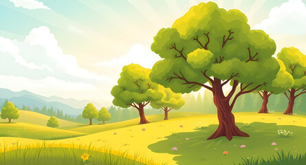 summer landscape nature background, fresh meadow green grass sky, sunny countryside summer illustration, blue sky green field scenery, tranquil summer nature landscape, open rural summer meadow, clean