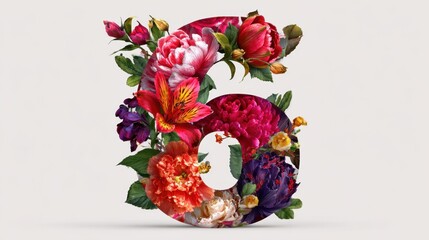 Vibrant Floral Arrangement with Number Six Featuring Colorful Blooms and Textures for Nature and Celebration Themes