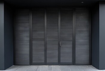 Closed Shop Front with Metal Shutters and Glass Doors