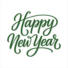 Fototapeta premium Elegant dark green cursive lettering proclaims Happy New Year against a white background, transparent