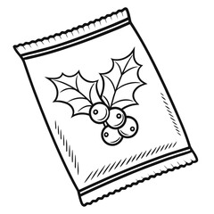 Christmas Holly Candy Packet – Festive Holiday Treat Line Art Illustration
