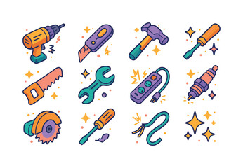 Dangerous Tools Icons. Dangerous Tools. Colorful isometric vecto