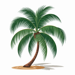 An artistic depiction of a single palm tree, capturing the essence of tropical environments and relaxation, evoking feelings of vacation and serenity on a sandy beach.