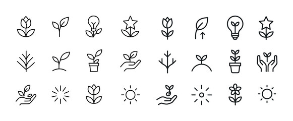 Fototapeta premium Minimalist nature and growth icons featuring plants and flowers