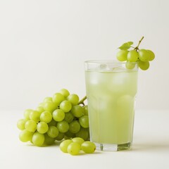 Refreshing glass of chilled green grape juice with fresh fruit