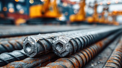 Steel Reinforcement Bars with Hexagonal Ends at Construction Site