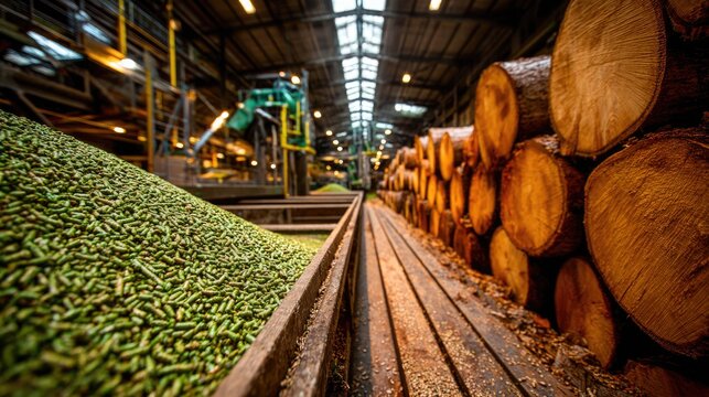 Industrial Biomass Production Facility with Wood Pellets and Timber Storage