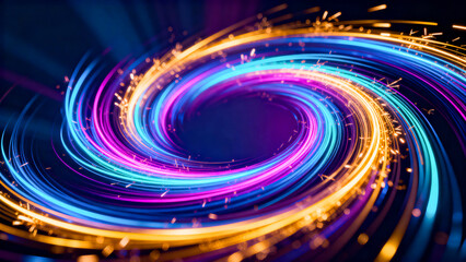 Abstract Colorful Light Trails Forming Circular Motion with Energy Effect