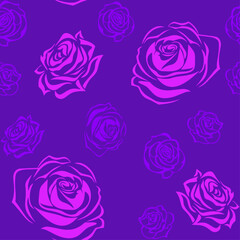 seamless continuous pattern of pink and lilac rose and buds on a violet background.eps