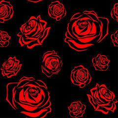 seamless continuous pattern of red rose and buds on a black background.eps