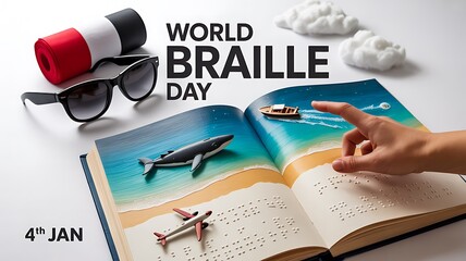World braille day education concept with braille learning materials

