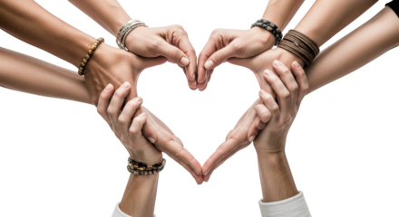 Multiple Hands Forming Heart Shape Against Black Background