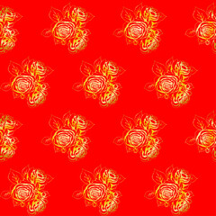 seamless  pattern of gold rose branches with thorns and buds on a black background.ai