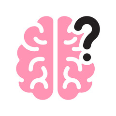 Brain icon with question mark. Human brain black & pink sign, symbol. Anatomy, intelligence, mind, memory, medical concept. Vector illustration. Editable stroke. Flat design decor element.