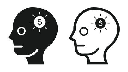 Idea of making money, financial thinking, business concept icon set