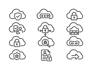 Fototapeta premium Cloud Security Icons. Cloud Security. Line icon set of Cloud Sec