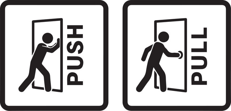 pull or push door signs. Vector push and pull icon sticker design concept. Vector Illustration 
