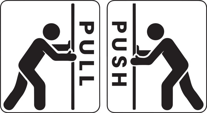 pull or push door signs. Vector push and pull icon sticker design concept. Vector Illustration 
