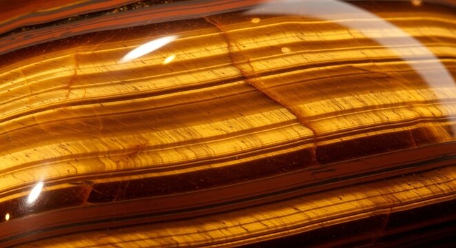 Striated sedimentary patterns in polished tiger's eye gemstone surface