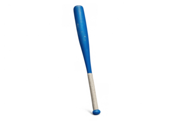 Blue wooden baseball bat with white grip for sports activities and games, isolated on transparent background