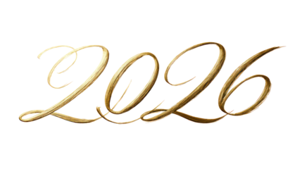 Thin elegant calligraphy-inspired 2026 typography isolated on transparent background