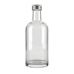 Empty Clear Glass Bottle with Silver Screw Cap container isolated on a transparent background