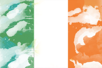 Watercolor painting of the Irish flag with a blended and textured style, evoking a sense of national pride and artistic expression with its vibrant colors.