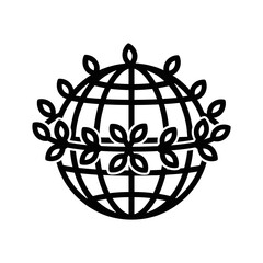 Fototapeta premium Stylized globe icon with a floral wreath or branches surrounding it