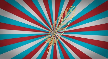 Fototapeta premium Stylized Feather on Vibrant Radial Background, Artistic Expression