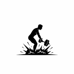 Dynamic silhouette of a powerful man performing barbell weightlifting exercise