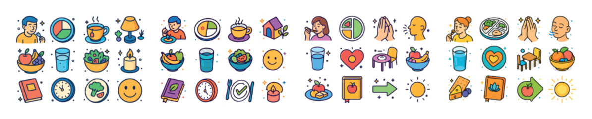 Colorful emoji collection of food, beverages, and emotions
