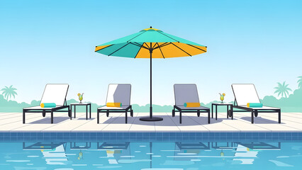 Serene tropical resort swimming pool with stylish loungers and umbrella for sunny days