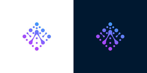 Futuristic abstract digital network design featuring interconnected nodes in a vibrant purple and blue gradient, symbolizing technological innovation, data flow, and modern communication