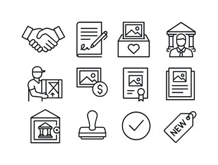 Fototapeta premium Art Donation Icons. Art Donation and Acquisition. Line icon set