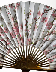 White folding fan with delicate cherry blossom illustration