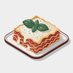 This vibrant lasagna showcases layers of pasta, rich meat sauce, and melted cheese, garnished with fresh basil, perfect for any Italian cuisine lover.