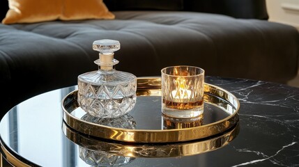 Decorative tray with glass and metal accents